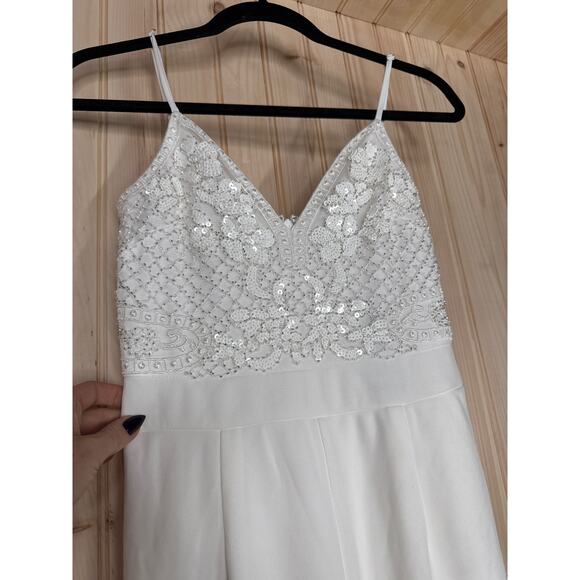 NWT Lulus Memorable Occasion White Beaded Sequin Wide-Leg Jumpsuit Glam Bling S - Picture 6 of 10